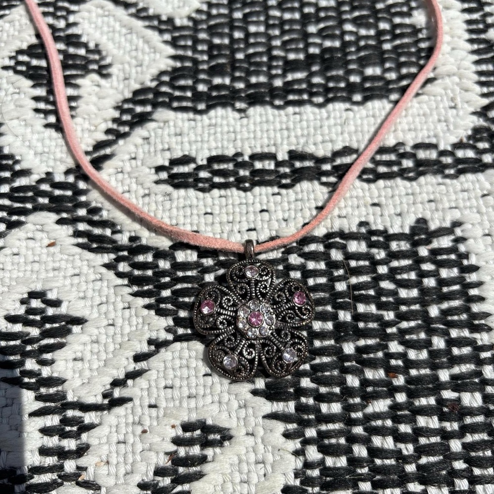 Pink and Silver Floral Pendant Necklace
